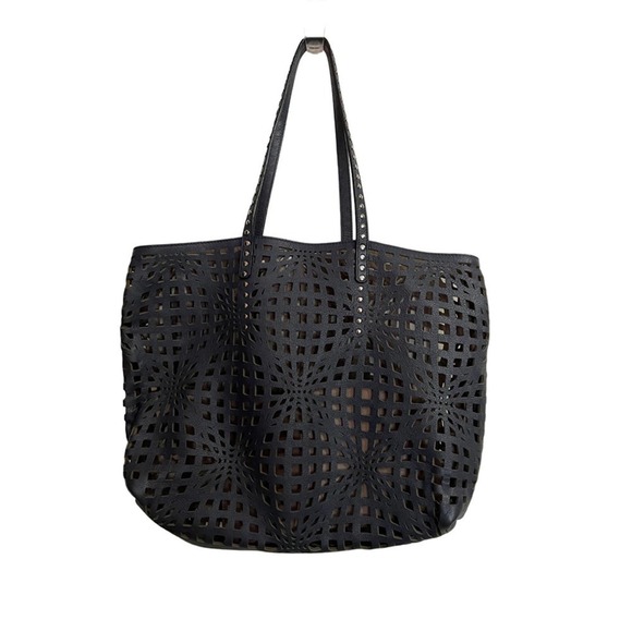 Nada Sawaya Handbags - 𝅺NADA Sawaya New York Laser Cut Leather Navy & Brown Handbag